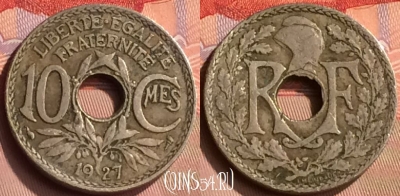 Франция 10 сантимов 1927 года, KM# 866a, 417-004