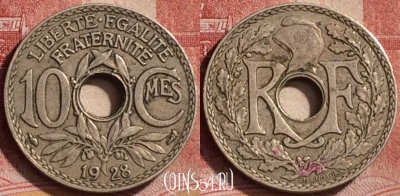 Франция 10 сантимов 1928 года, KM# 866a, 175l-057 ♛