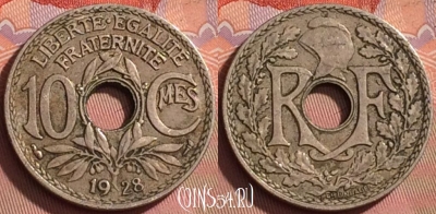 Франция 10 сантимов 1928 года, KM# 866a, 202l-143