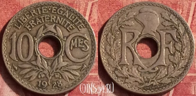 Франция 10 сантимов 1928 года, KM# 866a, 372o-072 ♛