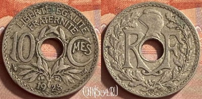 Франция 10 сантимов 1928 года, KM# 866a, 417o-062