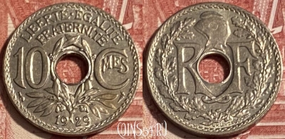 Франция 10 сантимов 1929 года, KM# 866a, 071s-083 ♛