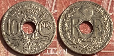 Франция 10 сантимов 1929 года, KM# 866a, 072s-014