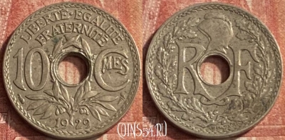 Франция 10 сантимов 1929 года, KM# 866a, 087p-072 ♛