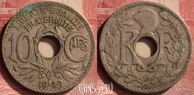 Франция 10 сантимов 1929 года, KM# 866a, 105m-006
