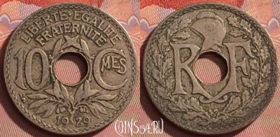 Франция 10 сантимов 1929 года, KM# 866a, 203l-054