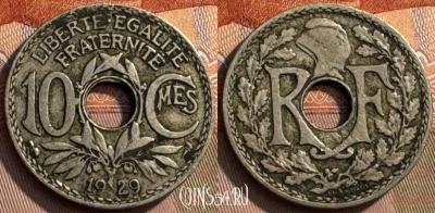 Франция 10 сантимов 1929 года, KM# 866a, 266s-107 ♛