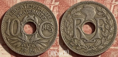 Франция 10 сантимов 1929 года, KM# 866a, 289p-109 ♛