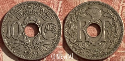 Франция 10 сантимов 1929 года, KM# 866a, 290p-010 ♛