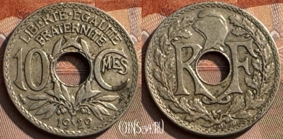 Франция 10 сантимов 1929 года, KM# 866a, 310s-091 ♛