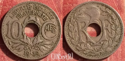 Франция 10 сантимов 1929 года, KM# 866a, 342o-052