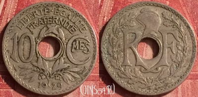 Франция 10 сантимов 1929 года, KM# 866a, 344o-082