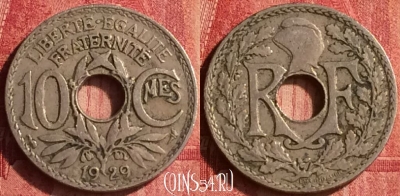 Франция 10 сантимов 1929 года, KM# 866a, 345o-014