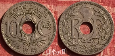 Франция 10 сантимов 1929 года, KM# 866a, 354o-032