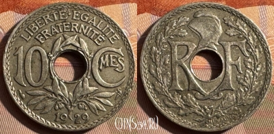 Франция 10 сантимов 1929 года, KM# 866a, 371s-026