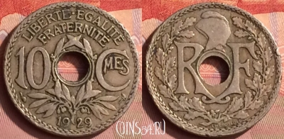 Франция 10 сантимов 1929 года, KM# 866a, 393o-036