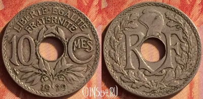 Франция 10 сантимов 1929 года, KM# 866a, 436o-062