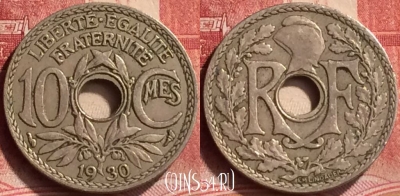 Франция 10 сантимов 1930 года, KM# 866a, 179m-087