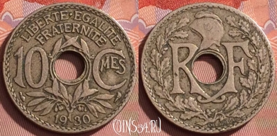 Франция 10 сантимов 1930 года, KM# 866a, 198l-016