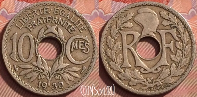 Франция 10 сантимов 1930 года, KM# 866a, 202l-051