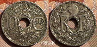Франция 10 сантимов 1930 года, KM# 866a, 338s-112 ♛