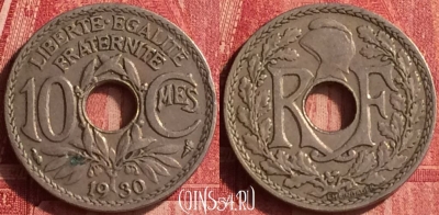 Франция 10 сантимов 1930 года, KM# 866a, 345o-001