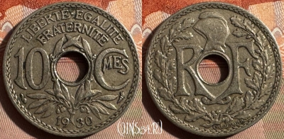 Франция 10 сантимов 1930 года, KM# 866a, 348s-065