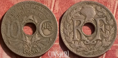 Франция 10 сантимов 1930 года, KM# 866a, 372o-111