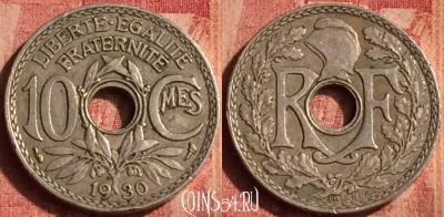 Франция 10 сантимов 1930 года, KM# 866a, 392o-019