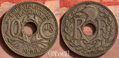 Франция 10 сантимов 1930 года, KM# 866a, 397o-125