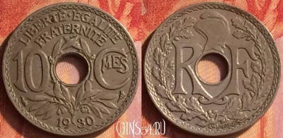 Франция 10 сантимов 1930 года, KM# 866a, 435o-060