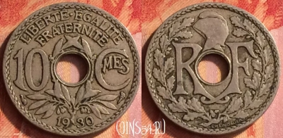 Франция 10 сантимов 1930 года, KM# 866a, 435o-072