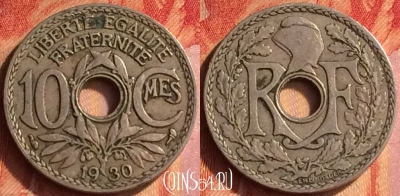 Франция 10 сантимов 1930 года, KM# 866a, 436o-073