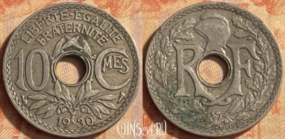 Франция 10 сантимов 1930 года, KM# 866a, 451o-023