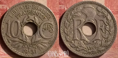 Франция 10 сантимов 1931 года, KM# 866a, 107m-037 ♛