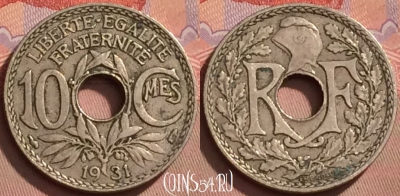 Франция 10 сантимов 1931 года, KM# 866a, 120l-075