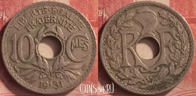 Франция 10 сантимов 1931 года, KM# 866a, 189m-057