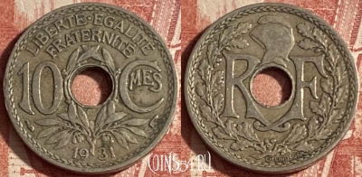 Франция 10 сантимов 1931 года, KM# 866a, 222p-138