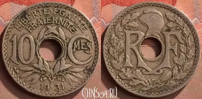 Франция 10 сантимов 1931 года, KM# 866a, 264m-007