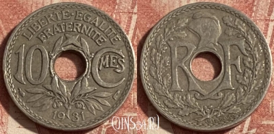 Франция 10 сантимов 1931 года, KM# 866a, 290p-098 ♛