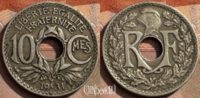 Франция 10 сантимов 1931 года, KM# 866a, 312s-105
