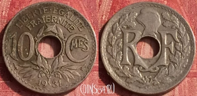 Франция 10 сантимов 1931 года, KM# 866a, 344o-083