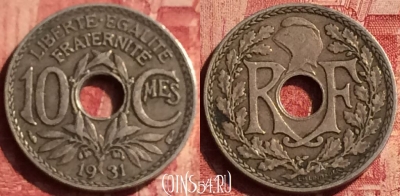 Франция 10 сантимов 1931 года, KM# 866a, 349o-011