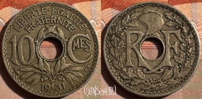Франция 10 сантимов 1931 года, KM# 866a, 353s-125