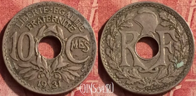 Франция 10 сантимов 1931 года, KM# 866a, 367o-107