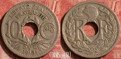 Франция 10 сантимов 1931 года, KM# 866a, 372o-120