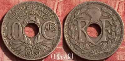 Франция 10 сантимов 1931 года, KM# 866a, 372o-127