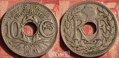 Франция 10 сантимов 1931 года, KM# 866a, 392o-008