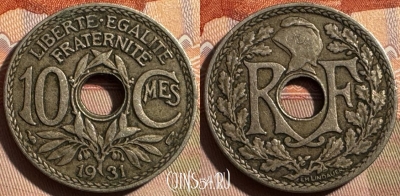 Франция 10 сантимов 1931 года, KM# 866a, 396s-129