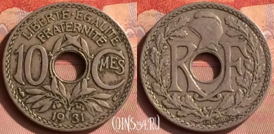 Франция 10 сантимов 1931 года, KM# 866a, 397o-108